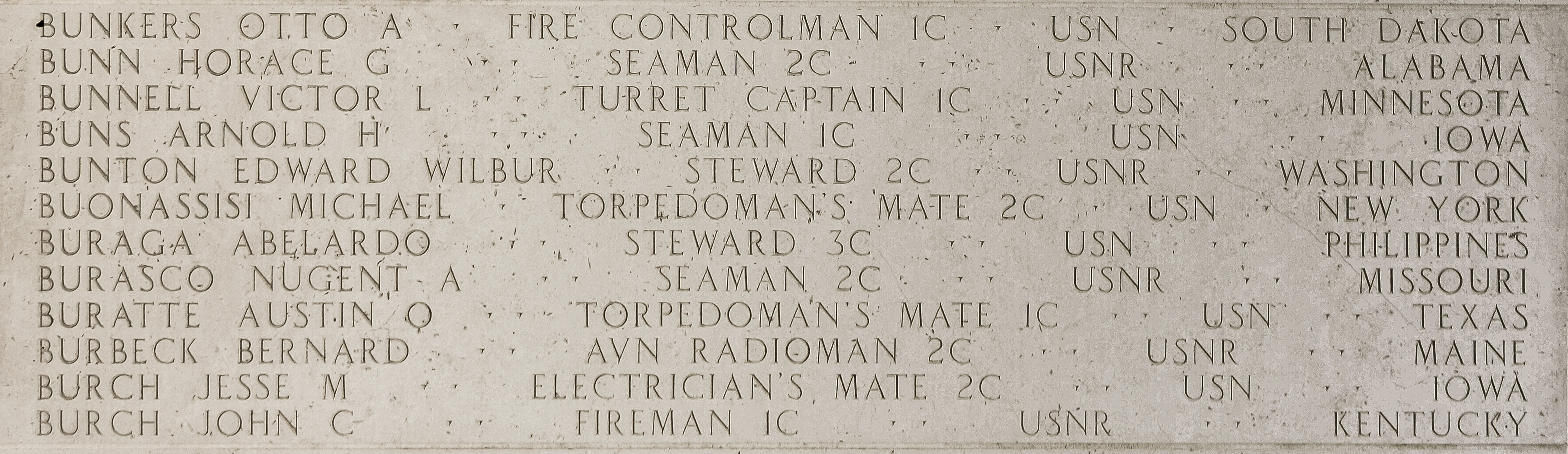 Edward Wilbur Bunton, Steward Second Class